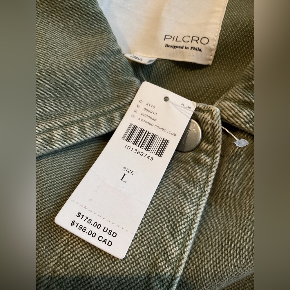 Anthropologie Sweater Sleeve Utility Jacket Pilcro Denim New Large Army Green - Picture 13 of 15